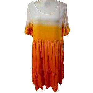 Dual Nature Nordstrom bohemian Orange and White Ombre Flowy mini Dress Size med